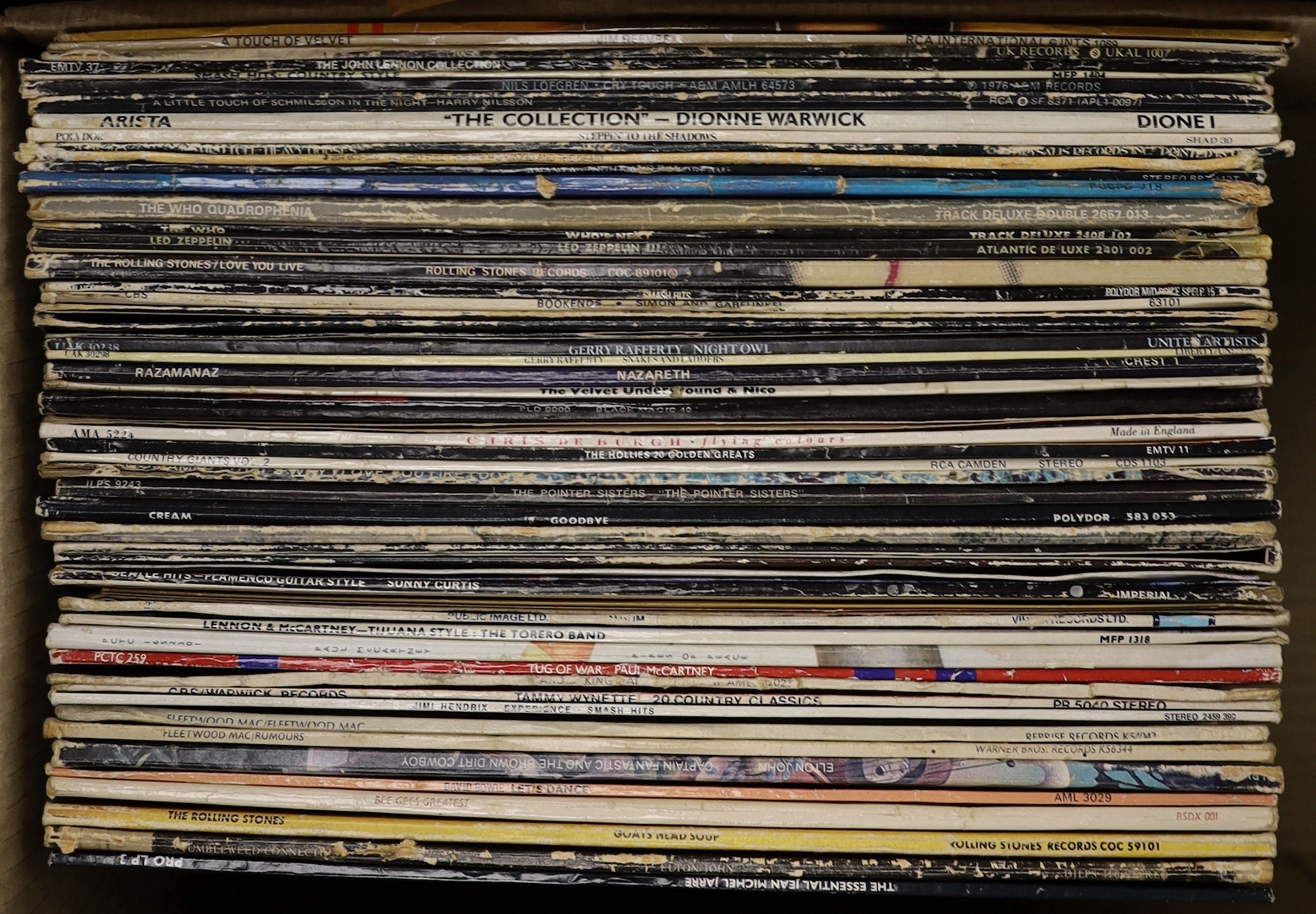 Fifty-eight mostly 1970's/80's LPs etc., including Jimi Hendrix, Tammy Wynette, Paul McCartney, Pink Floyd, Led Zeppelin, cream, The Pointer Sisters, The Hollies, The Velvet Underground, Rolling Stones, The Who, the Beat